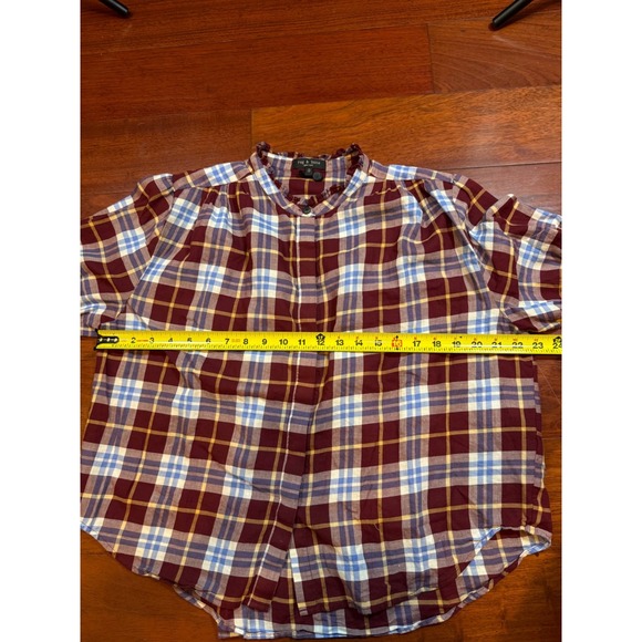 Rag & Bone Plaid Shirt Ruffle Neck Accordion Pleated Back Preppy | Womens Medium - Picture 8 of 14